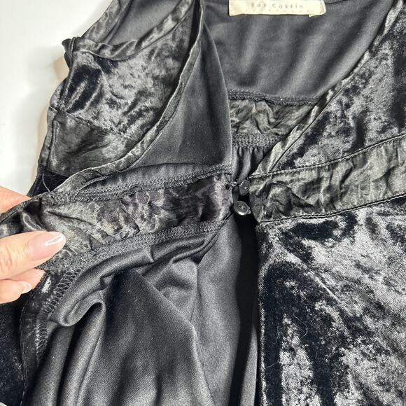 Ray Cassin Black Crushed Velvet Wrap Cami Top Small Witchy Vampy Y2K Romantic - Picture 9 of 12